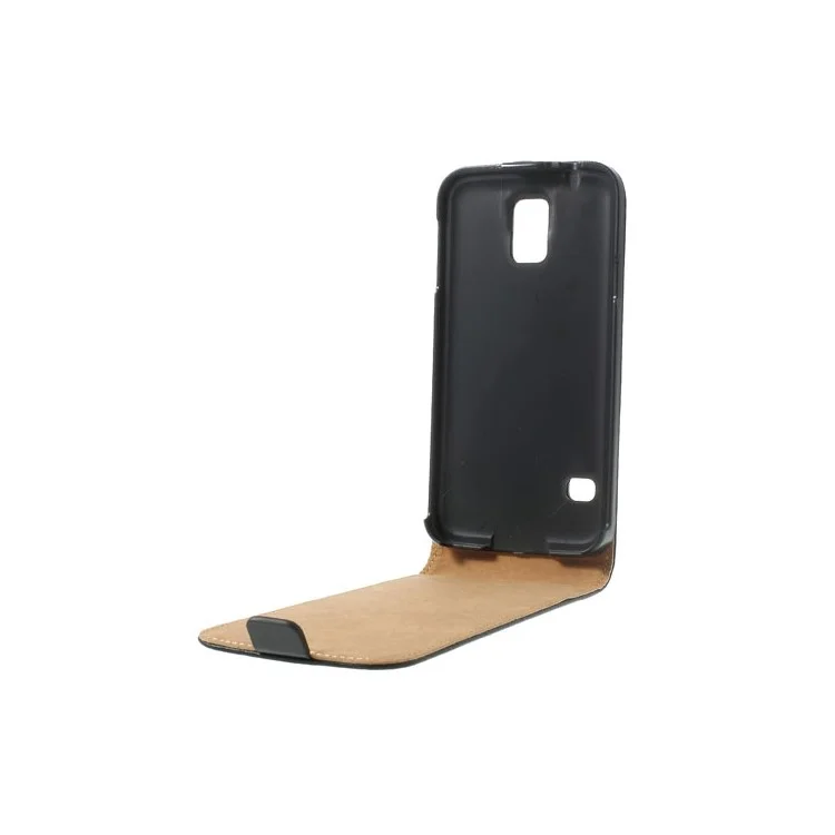 Black Genuine Split Leather Vertical Flip Case for Samsung Galaxy S5 G900