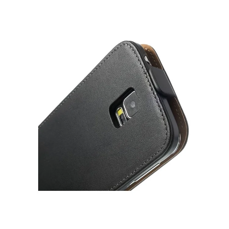 Black Genuine Split Leather Vertical Flip Case for Samsung Galaxy S5 G900