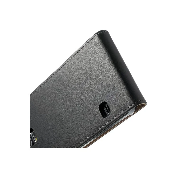 Black Genuine Split Leather Vertical Flip Case for Samsung Galaxy S5 G900