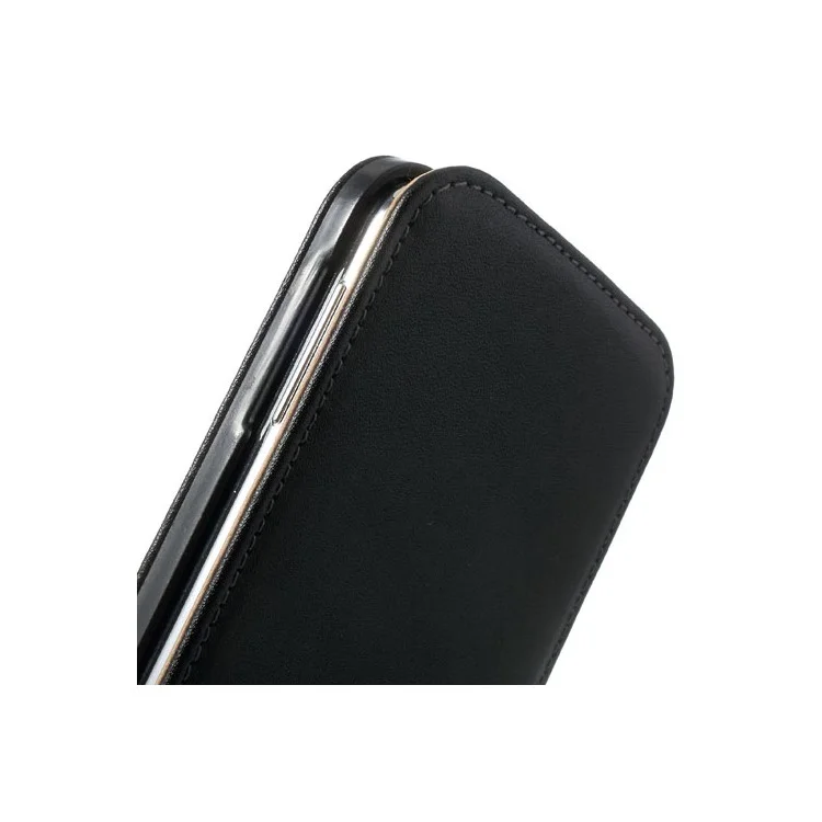 Black Genuine Split Leather Vertical Flip Case for Samsung Galaxy S5 G900