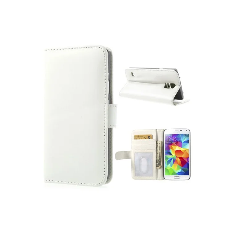 White Leather Wallet Stand Cover for Samsung Galaxy S5 SV G900 w/ 3 Card Slots