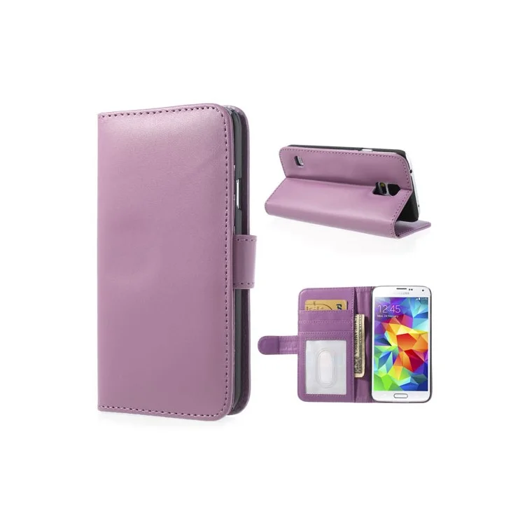 Purple Leather Wallet Stand Case for Samsung Galaxy S5 SV G900 w/ 3 Card Slots