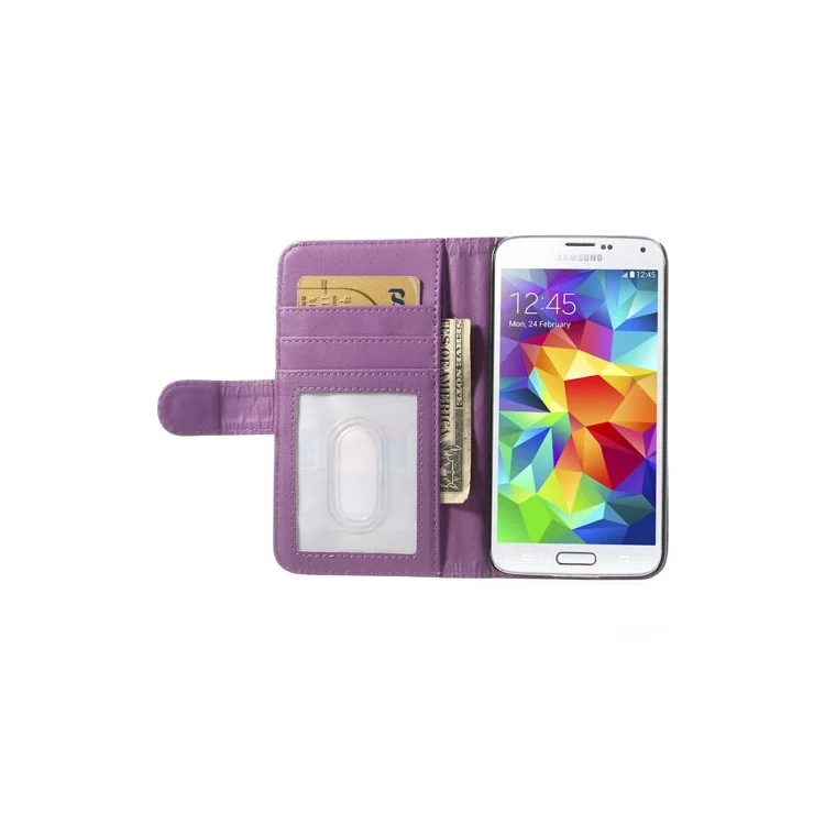 Purple Leather Wallet Stand Case for Samsung Galaxy S5 SV G900 w/ 3 Card Slots