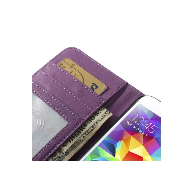Purple Leather Wallet Stand Case for Samsung Galaxy S5 SV G900 w/ 3 Card Slots