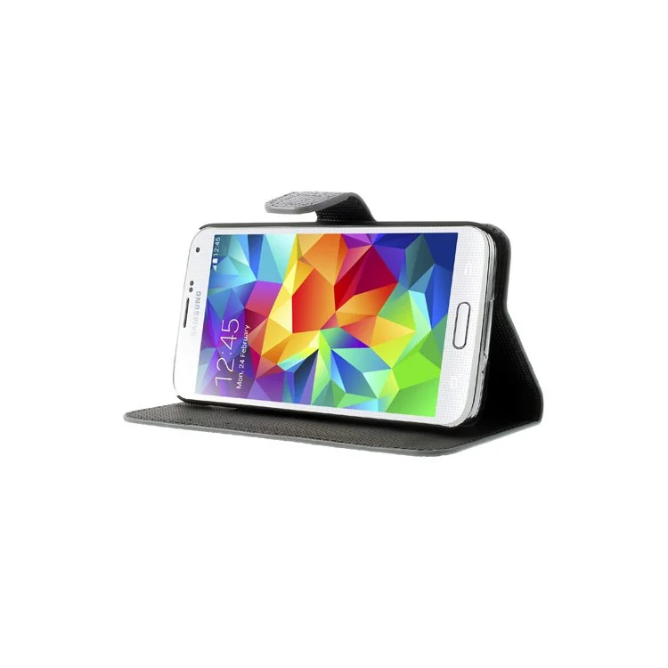 World Map Leather Case Stand w/ Card Slots for Samsung Galaxy S5 G900 - Grey