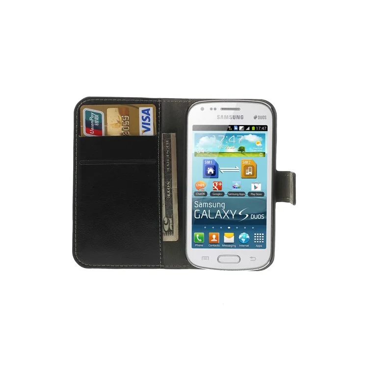 Black Crazy Horse Leather Wallet Cover for Samsung Galaxy S Duos S7562 / Ace II X S7560M S7560