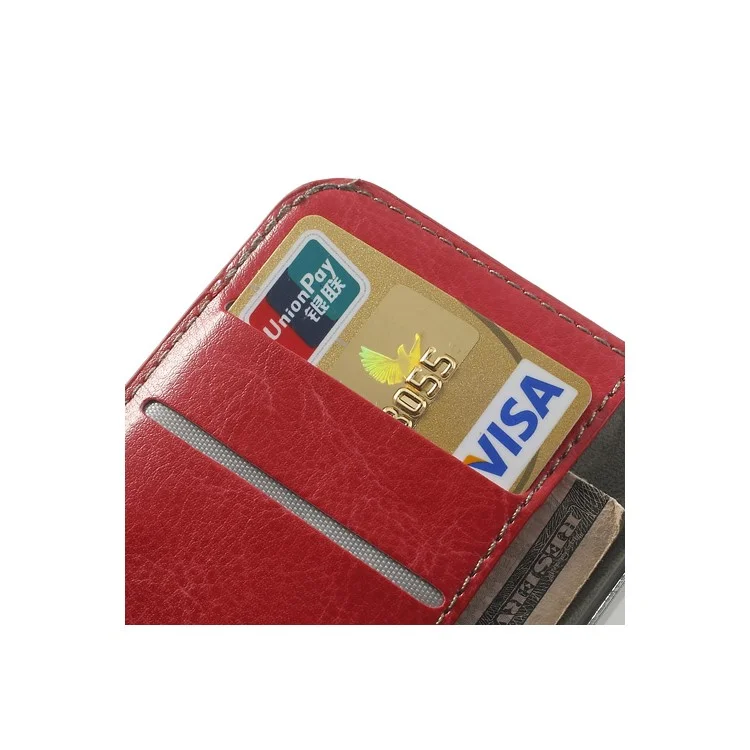 Red Crazy Horse Leather Wallet Case for Samsung Galaxy S Duos S7562 / Ace II X S7560M S7560