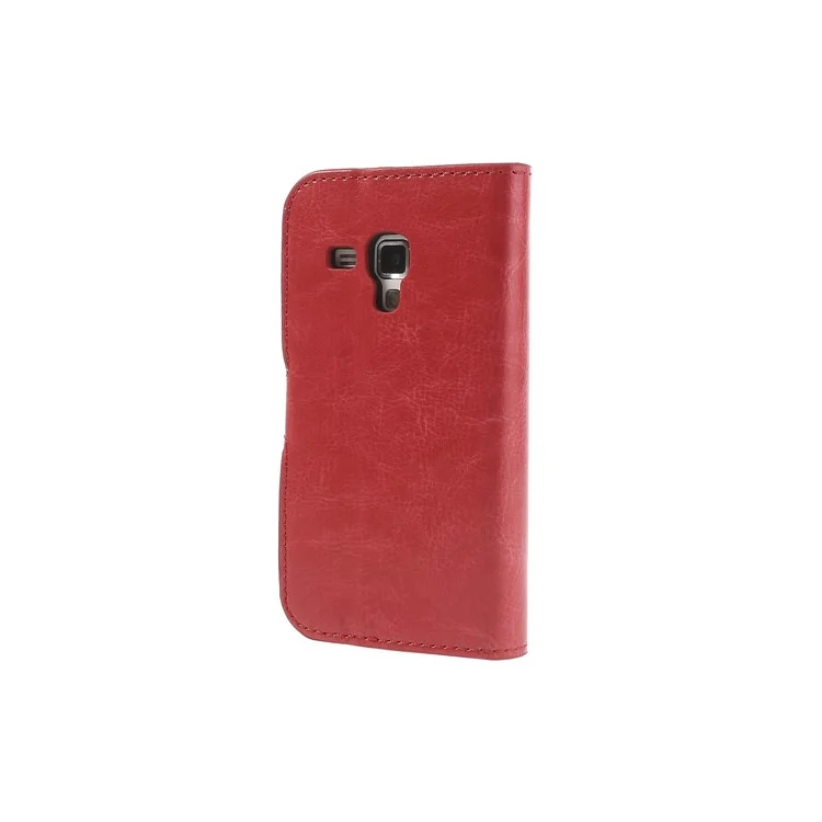 Red Crazy Horse Leather Wallet Case for Samsung Galaxy S Duos S7562 / Ace II X S7560M S7560