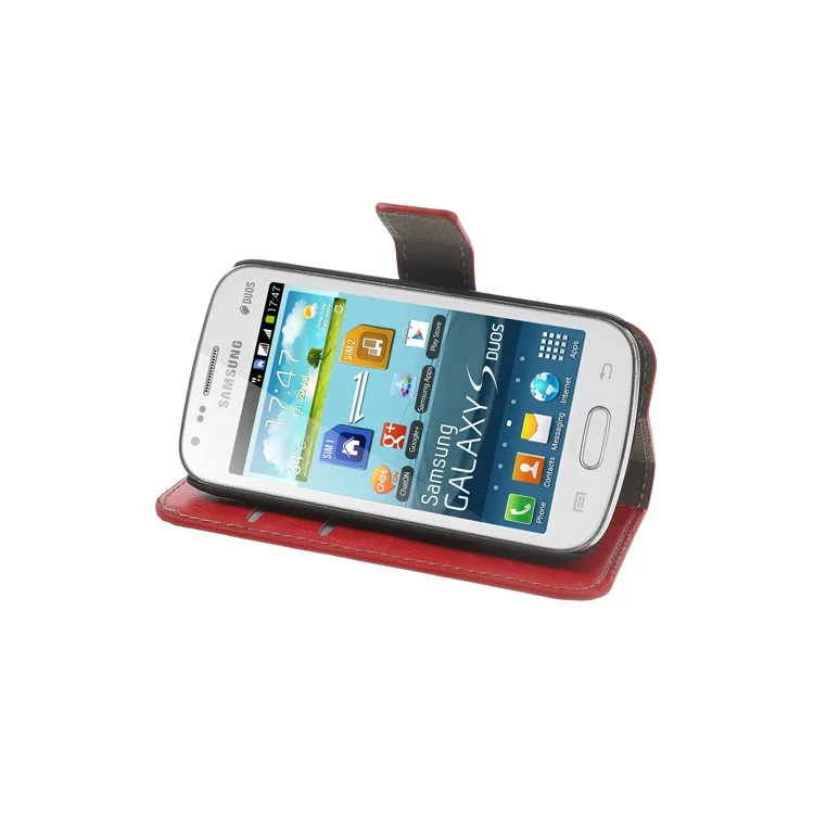 Red Crazy Horse Leather Wallet Case for Samsung Galaxy S Duos S7562 / Ace II X S7560M S7560