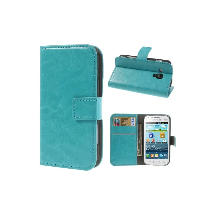 Light Blue Crazy Horse Leather Wallet Case for Samsung Galaxy Ace II X S7560M S7560 / S Duos S7562