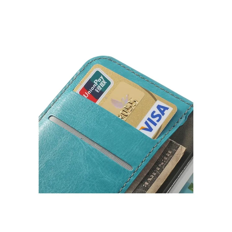 Light Blue Crazy Horse Leather Wallet Case for Samsung Galaxy Ace II X S7560M S7560 / S Duos S7562