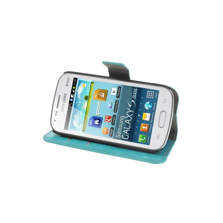 Light Blue Crazy Horse Leather Wallet Case for Samsung Galaxy Ace II X S7560M S7560 / S Duos S7562