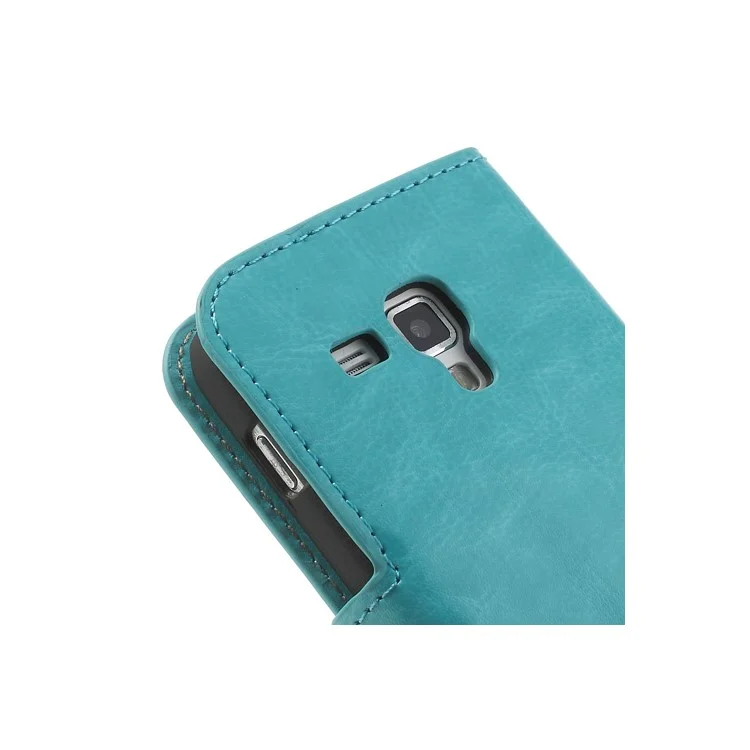 Light Blue Crazy Horse Leather Wallet Case for Samsung Galaxy Ace II X S7560M S7560 / S Duos S7562
