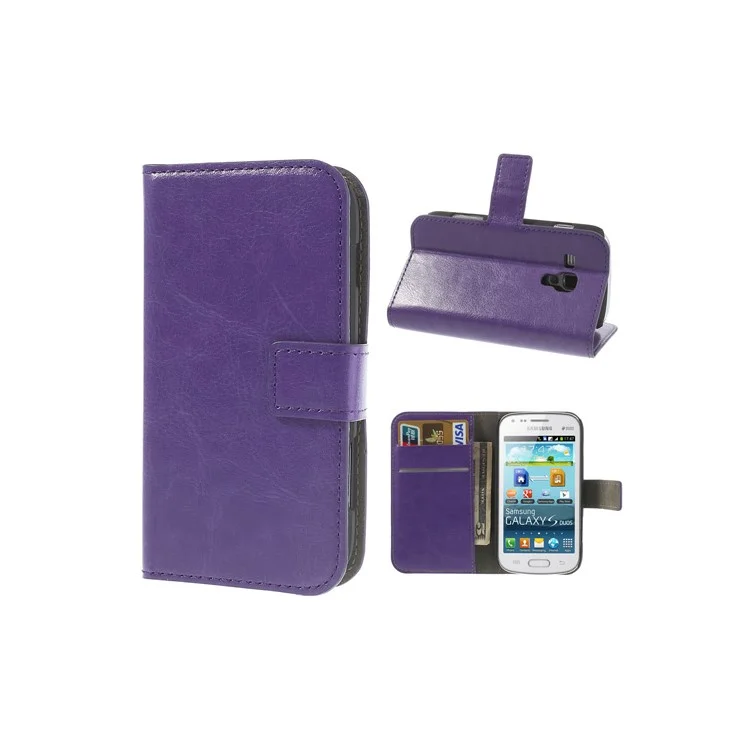 Purple Crazy Horse Leather Wallet Case for Samsung Galaxy Ace II X S7560M S7560 / S Duos S7562
