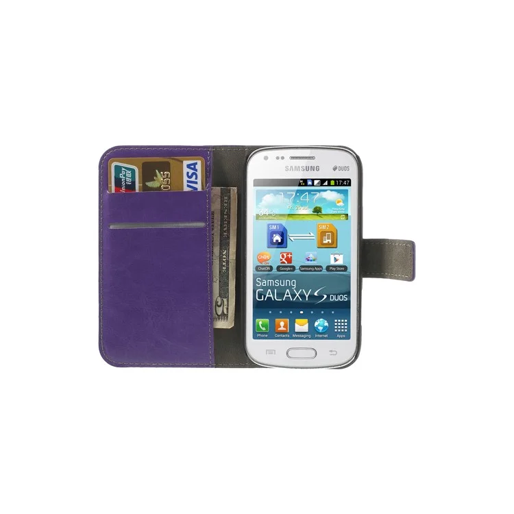 Purple Crazy Horse Leather Wallet Case for Samsung Galaxy Ace II X S7560M S7560 / S Duos S7562