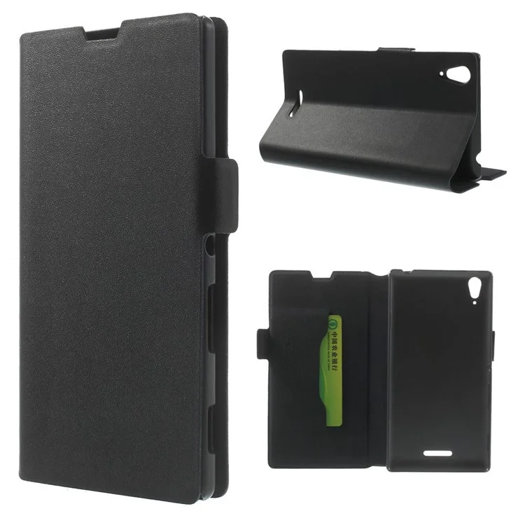 Doormoon Genuine Leather Stand Case for Sony Xperia T3 D5102 D5103 D5106 - Black