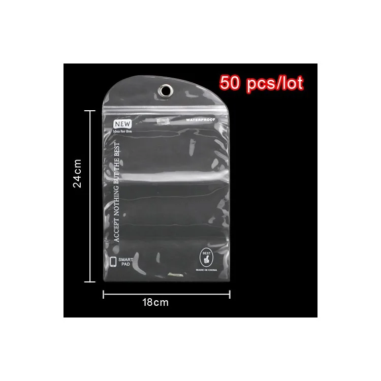 50pcs/lot Plastic Zip-lock Waterproof Packaging Bag with Hang Hole for iPad Mini 7inch Tablet PC Cases, Size: 24 x 18cm - White