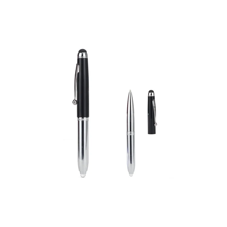 3 in 1 Stylus Touch Pen w/ Ballpoint Pen LED Flashlight for iPhone iPad iPod Samsung HTC LG Nokia - Black