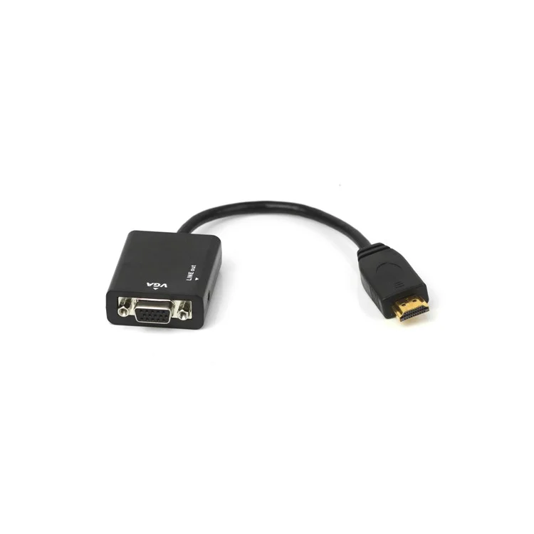 HDMI to VGA + Aduio HD Conversion Cable Adapter 24cm - Black