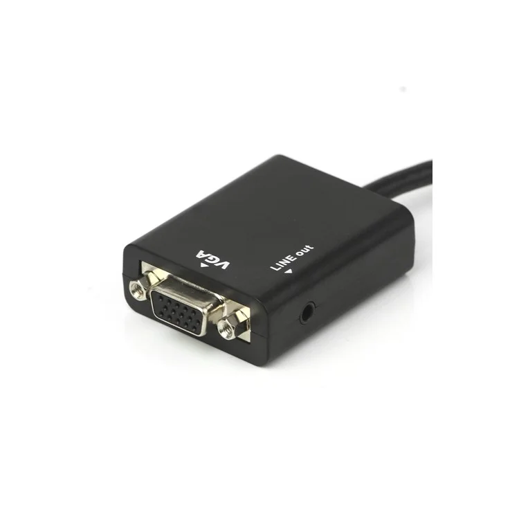 HDMI to VGA + Aduio HD Conversion Cable Adapter 24cm - Black