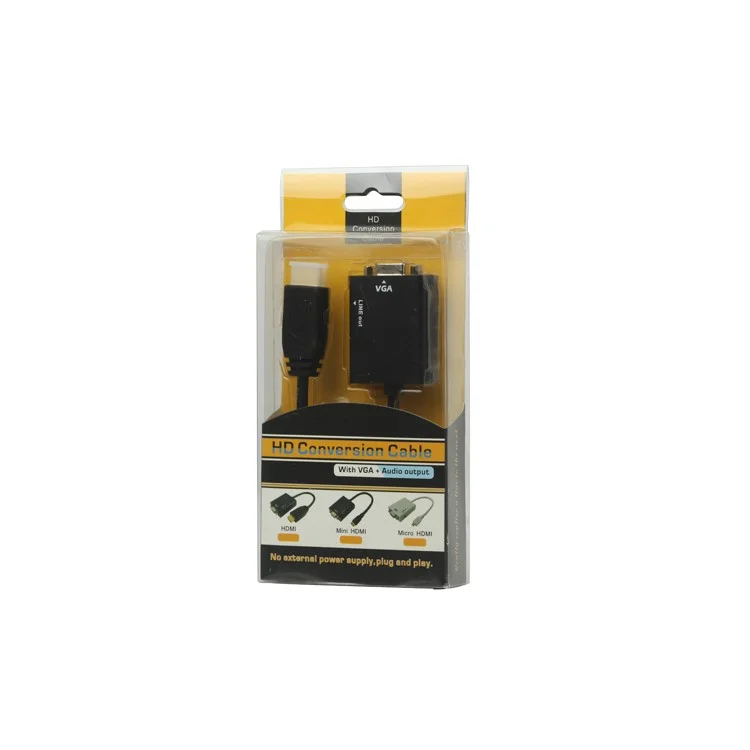 HDMI to VGA + Aduio HD Conversion Cable Adapter 24cm - Black