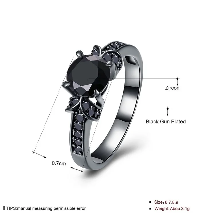 R1127 Fashion Black Gun Plated Copper Zircon Rings for Women - Black / Size: 6