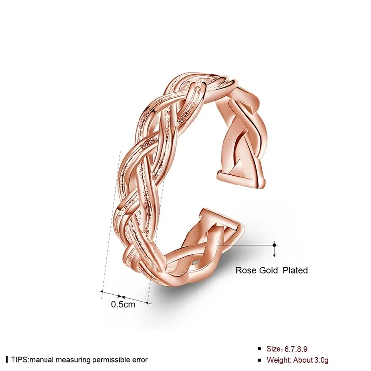 AKR167 Fashion Braided Pattern Rose Gold Plated Copper Rings for Women - Size: 8