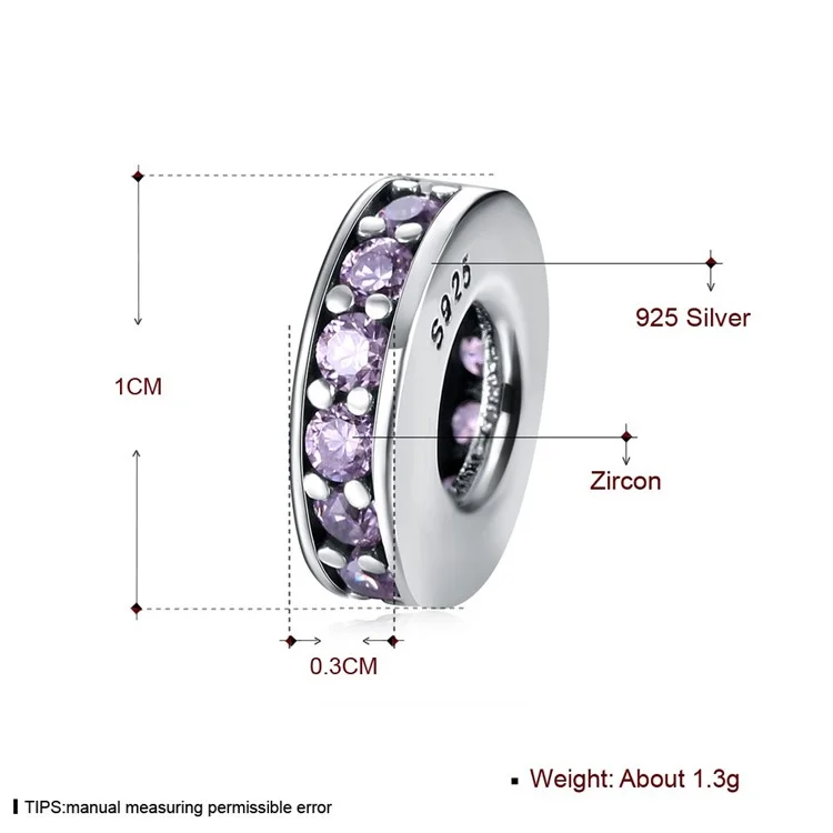 PDRSVP170 Trendy Zircon 925 Sterling Silver Bead Pendant for DIY Jewelry Making Accessory - Pink