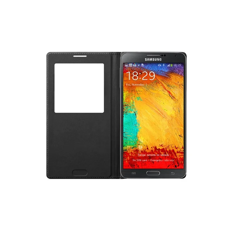 S View Window Smart Leather Battery Cover for Samsung Galaxy Note 3 N9005 N9002 N9000 - Black