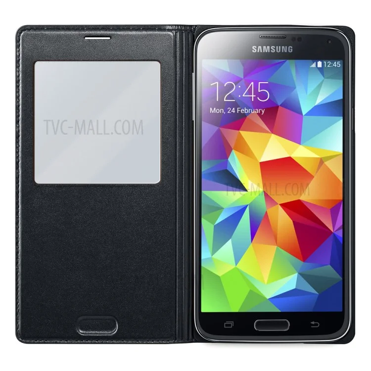 Black Window View Leather Flip Smart Battery Door Cover for Samsung Galaxy S5 G900