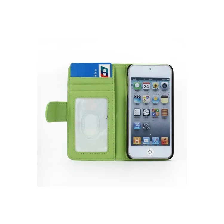 Magnetic Leather Card Wallet Style Case Cover for iPod Touch 5 - Green