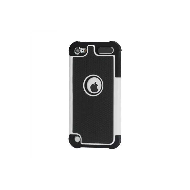 Football Grain Combo Silicone and Plastic Hard Defender Case for iPod Touch 5 - Black / White