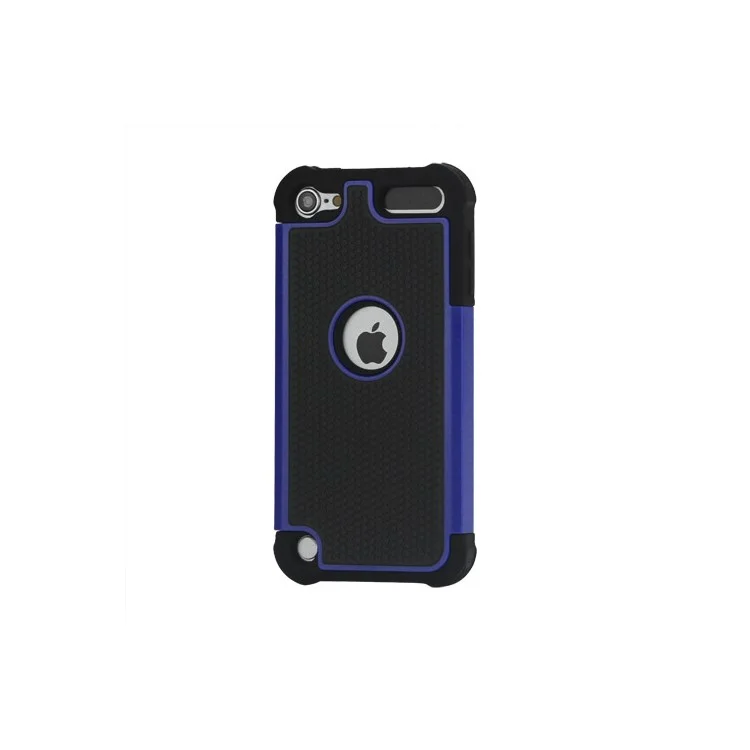Football Grain Combo Silicone and Plastic Hard Defender Case for iPod Touch 5 - Black / Dark Blue