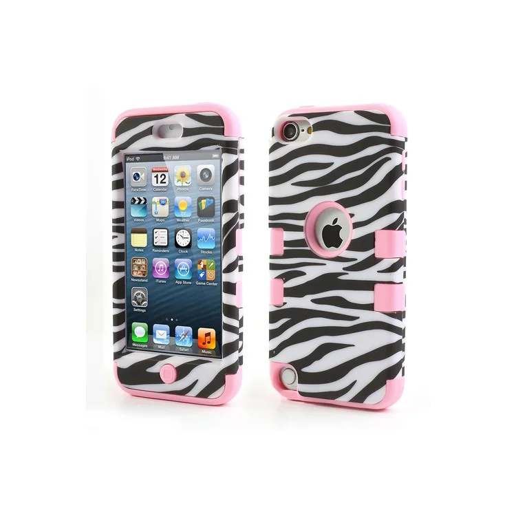 Pink for iPod Touch 5 3 in 1 Zebra Silicone & Plastic Hybrid Shell