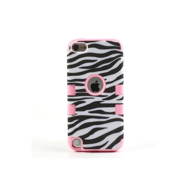 Pink for iPod Touch 5 3 in 1 Zebra Silicone & Plastic Hybrid Shell