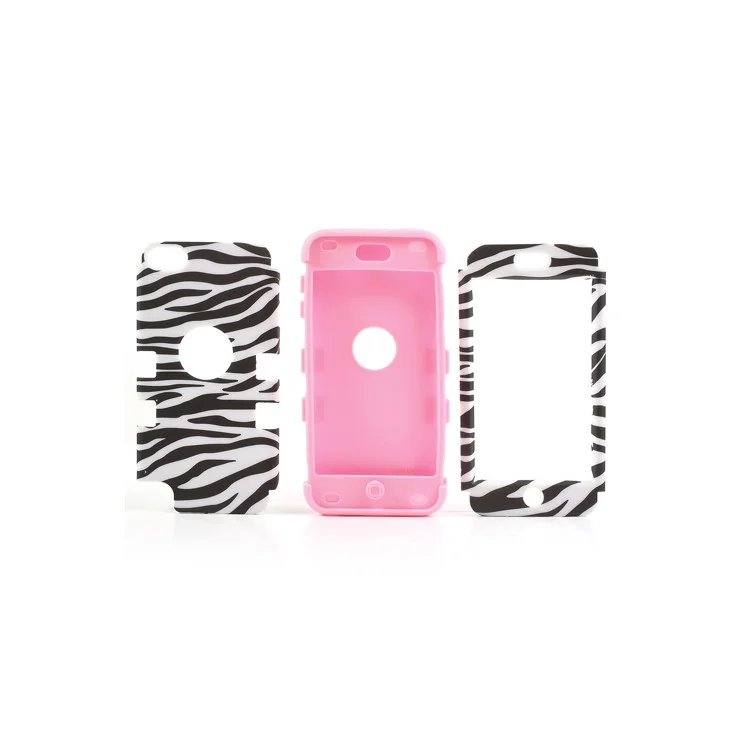 Pink for iPod Touch 5 3 in 1 Zebra Silicone & Plastic Hybrid Shell