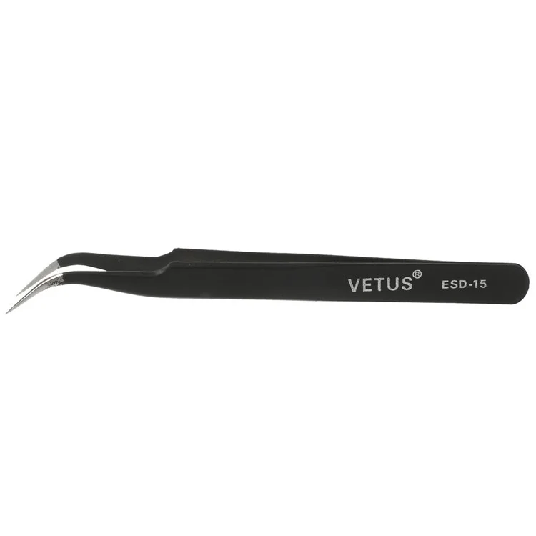 VETUS ESD-15 Anti-Static Stainless Steel Fine Tip Curved Tweezer Maintenance Tool, Length: 120mm