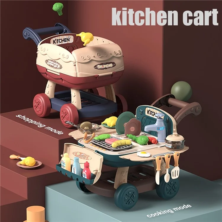Kids Kitchen Shopping Cart Pretend Toddler Toys Play Kitchen Sink Toys Color Changing Funny Role Play Set with Light and Sound - Sky Blue