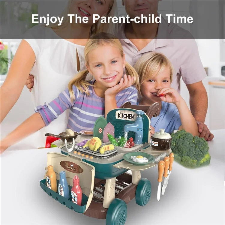 Kids Kitchen Shopping Cart Pretend Toddler Toys Play Kitchen Sink Toys Color Changing Funny Role Play Set with Light and Sound - Sky Blue