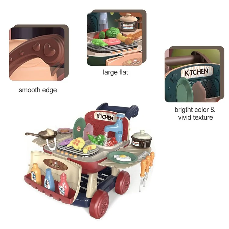 Kids Kitchen Shopping Cart Pretend Toddler Toys Play Kitchen Sink Toys Color Changing Funny Role Play Set with Light and Sound - Sky Blue