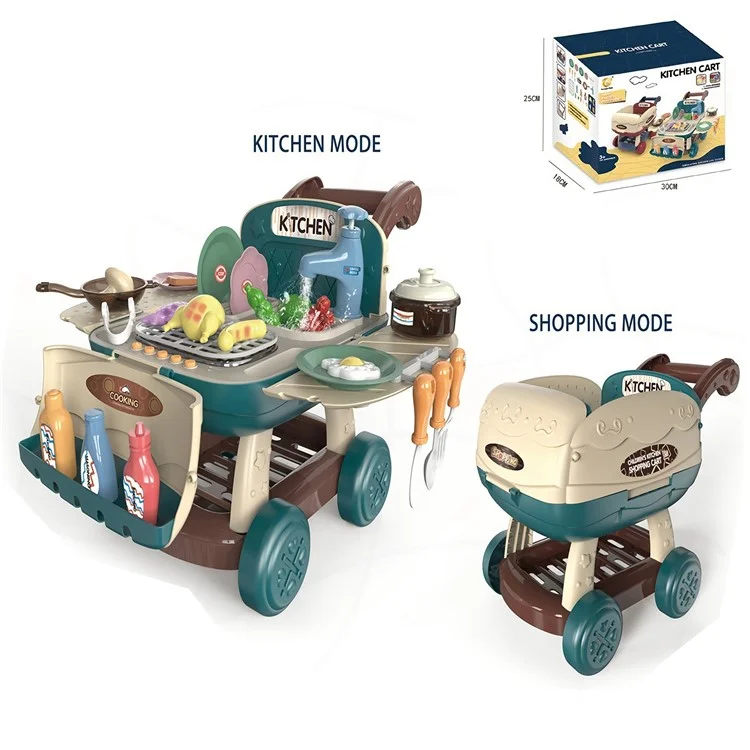 Kids Kitchen Shopping Cart Pretend Toddler Toys Play Kitchen Sink Toys Color Changing Funny Role Play Set with Light and Sound - Sky Blue