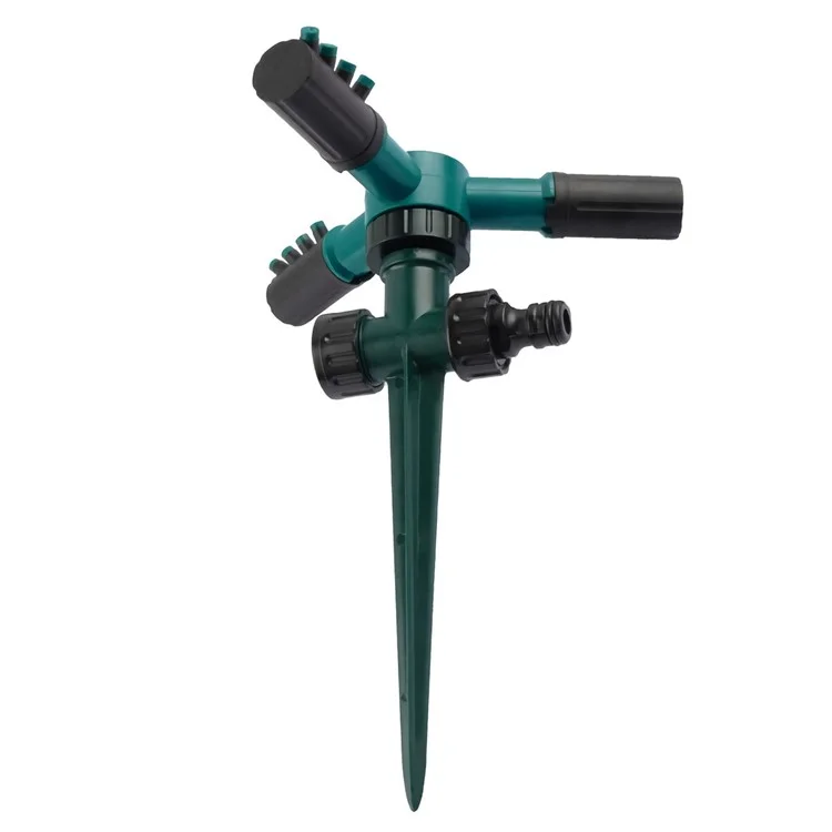 Garten-Sprinkler-Wasserspritze mit automatischer 360-Grad-Drehung, 3-armig, Beregnerungssystem für den Rasen mit Kunststoff-Bodenstecker
