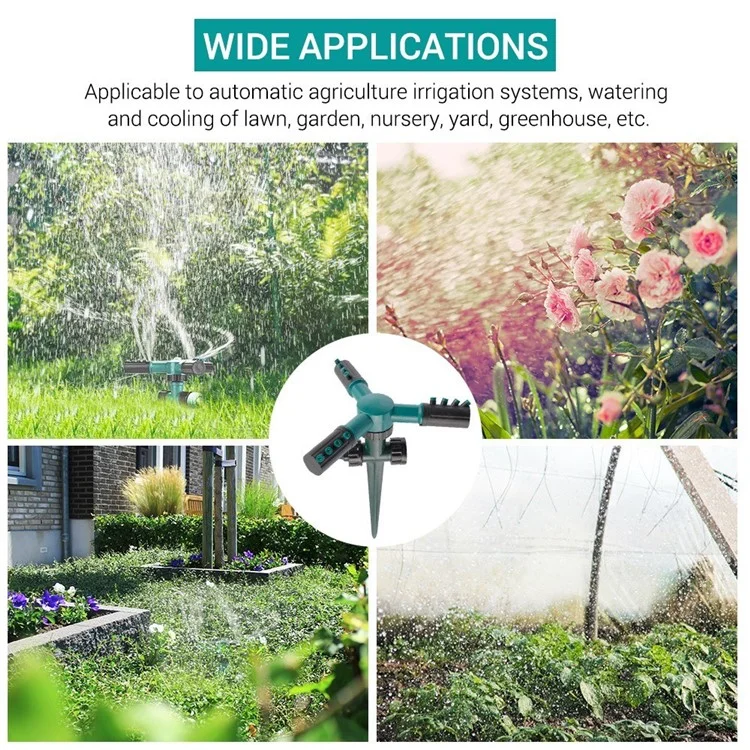 Garten-Sprinkler-Wasserspritze mit automatischer 360-Grad-Drehung, 3-armig, Beregnerungssystem für den Rasen mit Kunststoff-Bodenstecker