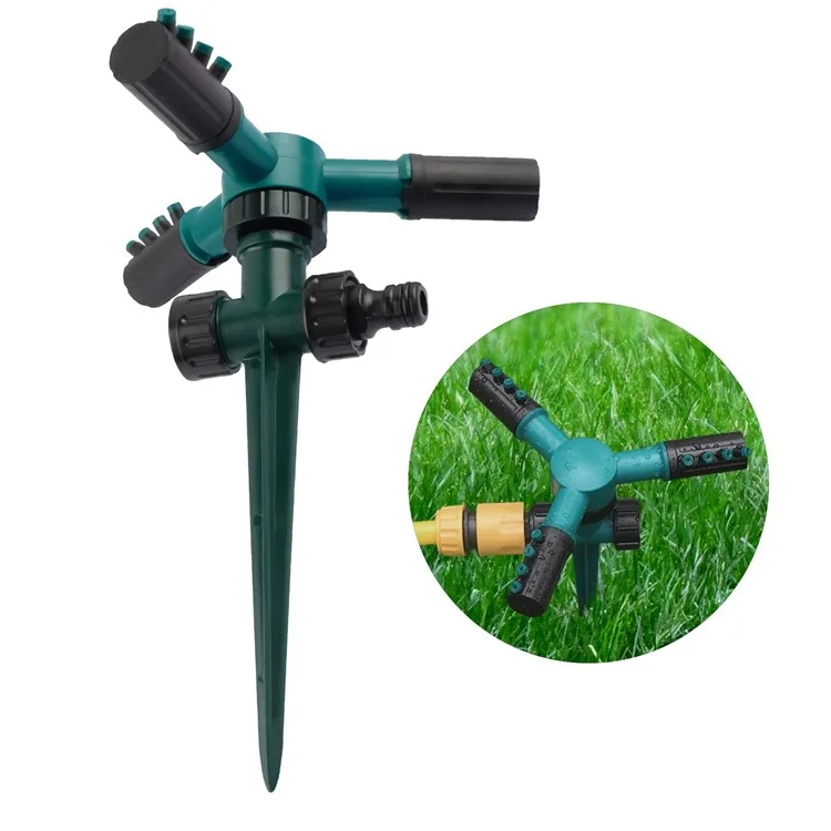 Garten-Sprinkler-Wasserspritze mit automatischer 360-Grad-Drehung, 3-armig, Beregnerungssystem für den Rasen mit Kunststoff-Bodenstecker