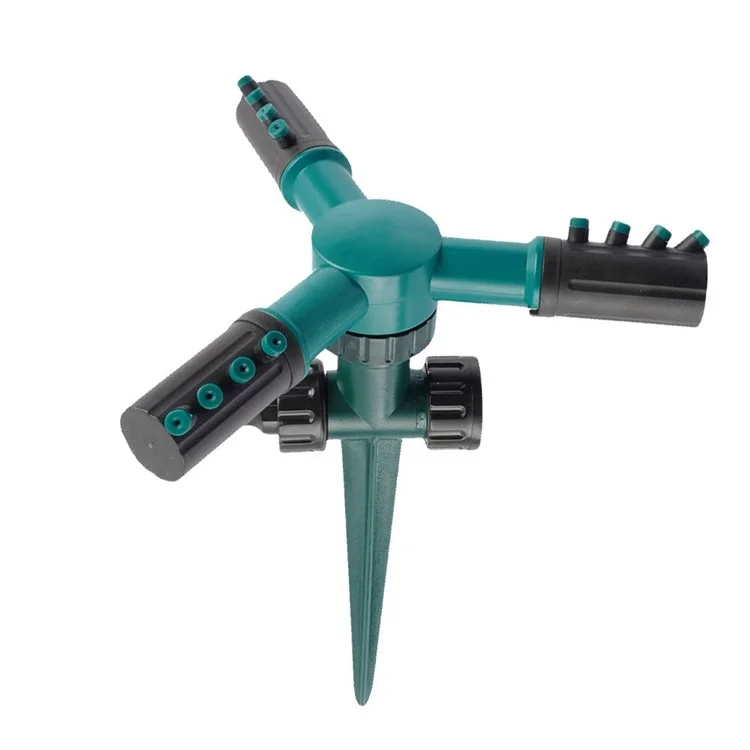 Garten-Sprinkler-Wasserspritze mit automatischer 360-Grad-Drehung, 3-armig, Beregnerungssystem für den Rasen mit Kunststoff-Bodenstecker