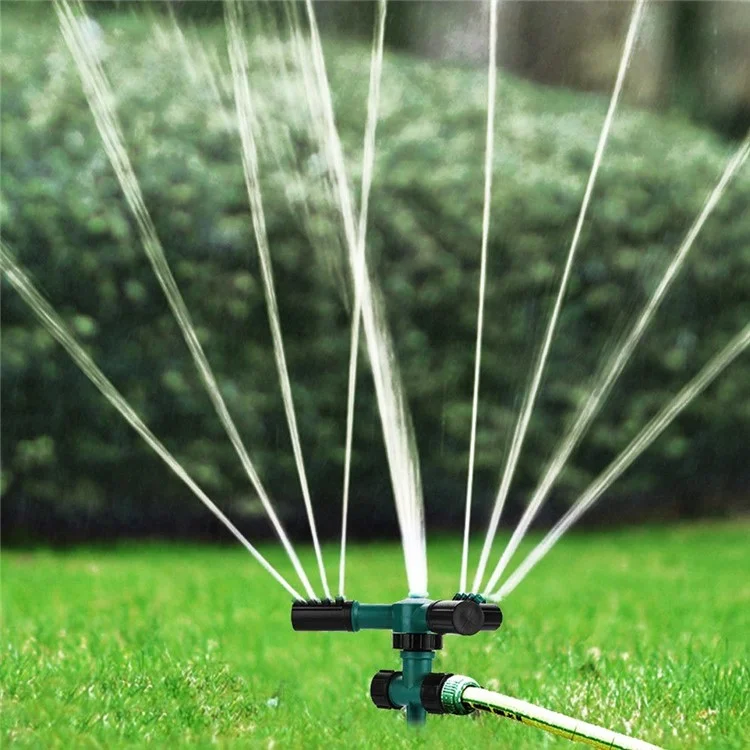 Garten-Sprinkler-Wasserspritze mit automatischer 360-Grad-Drehung, 3-armig, Beregnerungssystem für den Rasen mit Kunststoff-Bodenstecker