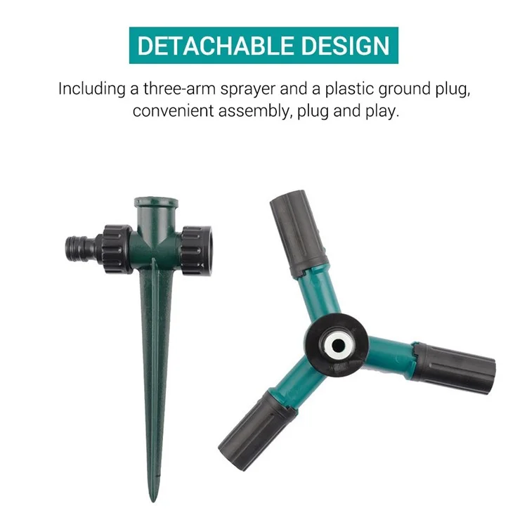 Garten-Sprinkler-Wasserspritze mit automatischer 360-Grad-Drehung, 3-armig, Beregnerungssystem für den Rasen mit Kunststoff-Bodenstecker
