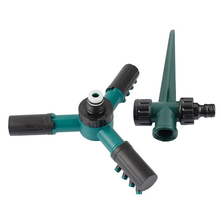 Garten-Sprinkler-Wasserspritze mit automatischer 360-Grad-Drehung, 3-armig, Beregnerungssystem für den Rasen mit Kunststoff-Bodenstecker