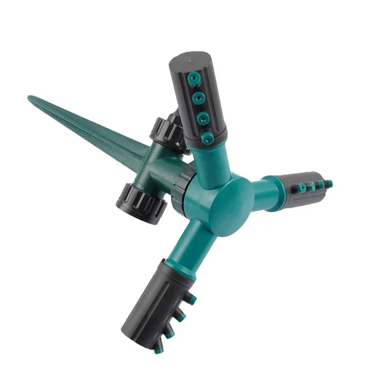 Garten-Sprinkler-Wasserspritze mit automatischer 360-Grad-Drehung, 3-armig, Beregnerungssystem für den Rasen mit Kunststoff-Bodenstecker