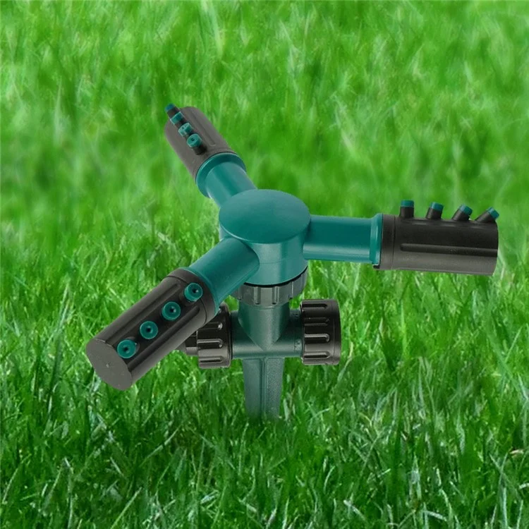 Garten-Sprinkler-Wasserspritze mit automatischer 360-Grad-Drehung, 3-armig, Beregnerungssystem für den Rasen mit Kunststoff-Bodenstecker